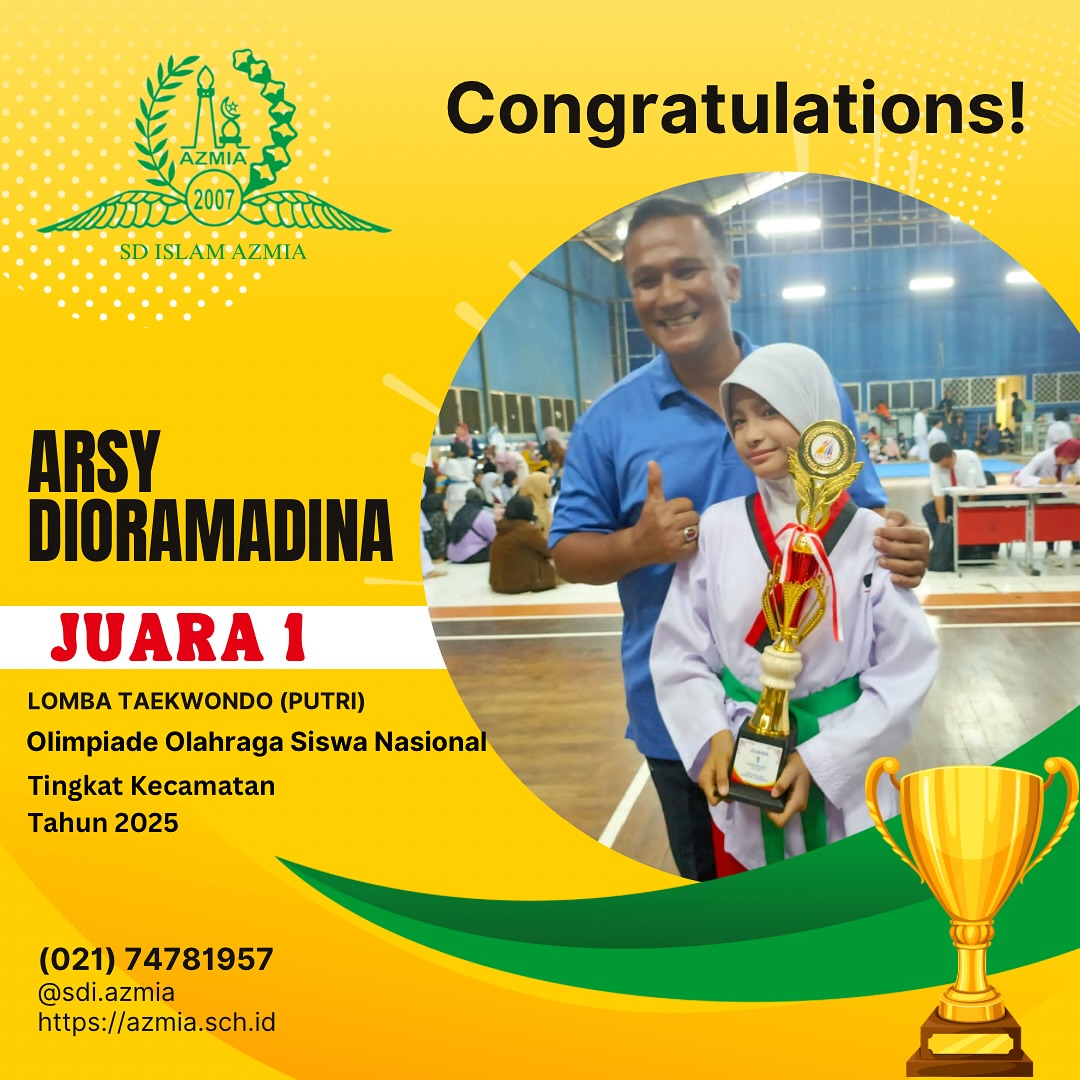 Selamat kepada ananda 'Arsy Dioramadina' telah meraih Juara I Taekwondo Putri (O2SN) Tingkat Kecamatan
